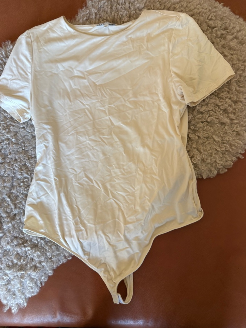 Gianni Bini Cream Short-Sleeve Bodysuit with Crew Neck